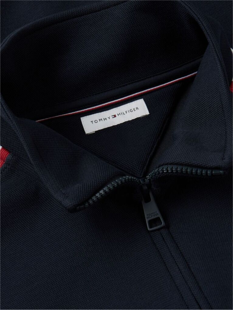 Blue Contrast Stripe Pique Zip-Thru Sweatshirt  Men