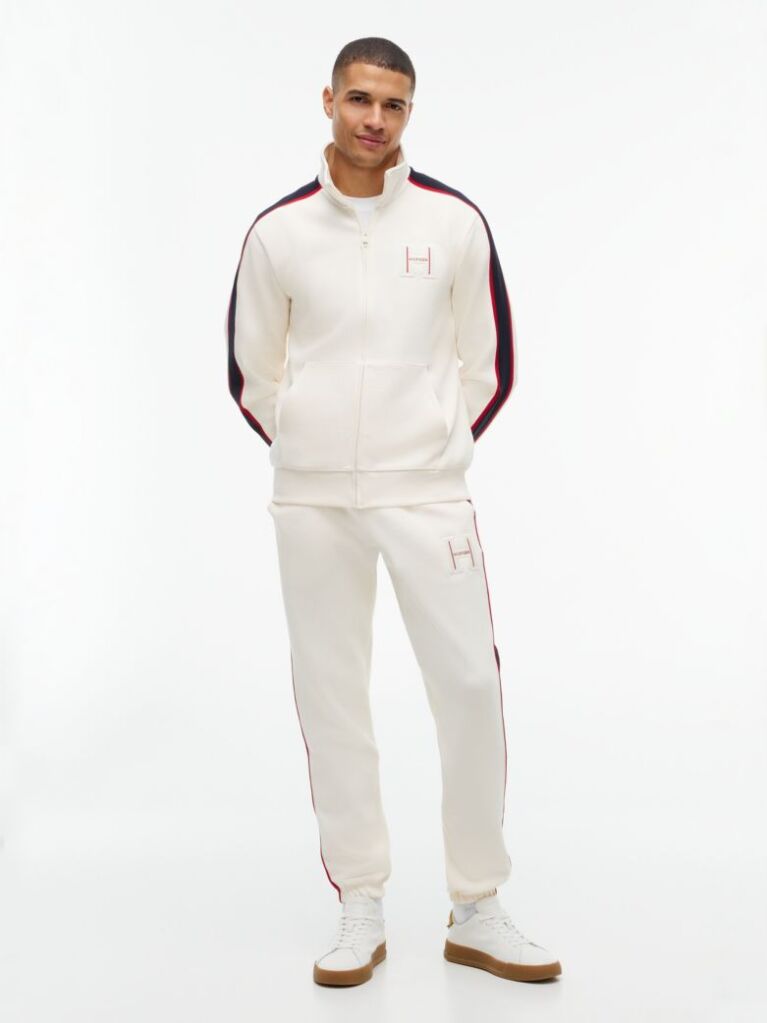 Beige Contrast Stripe Pique Zip-Thru Sweatshirt  Men