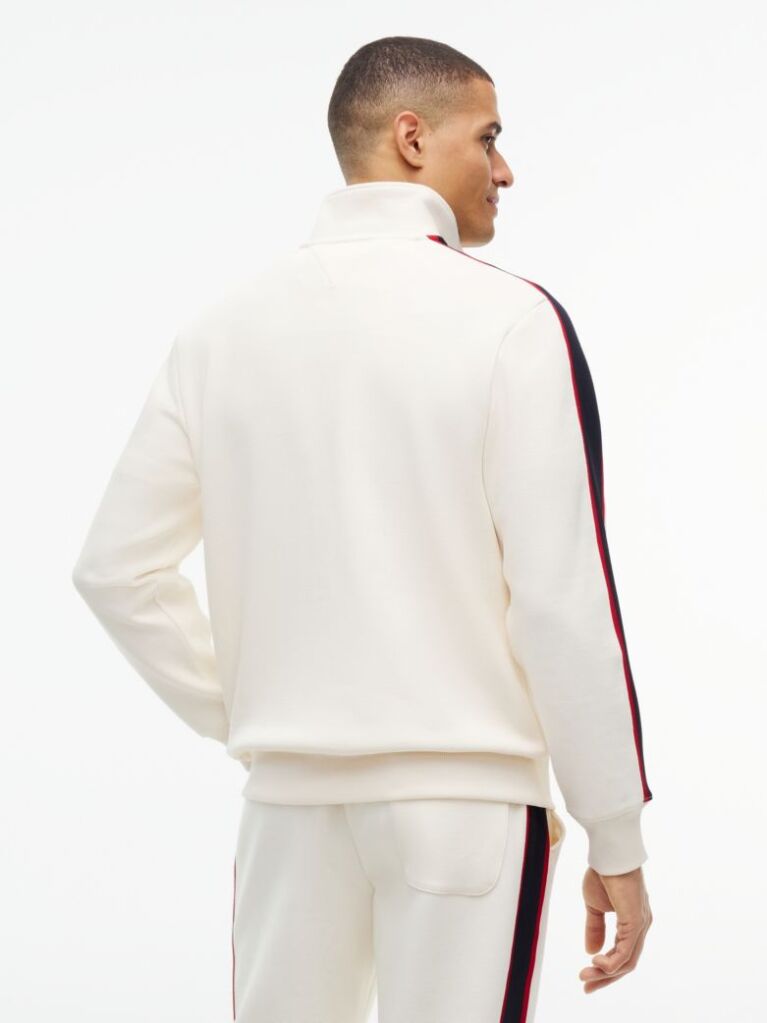 Beige Contrast Stripe Pique Zip-Thru Sweatshirt  Men