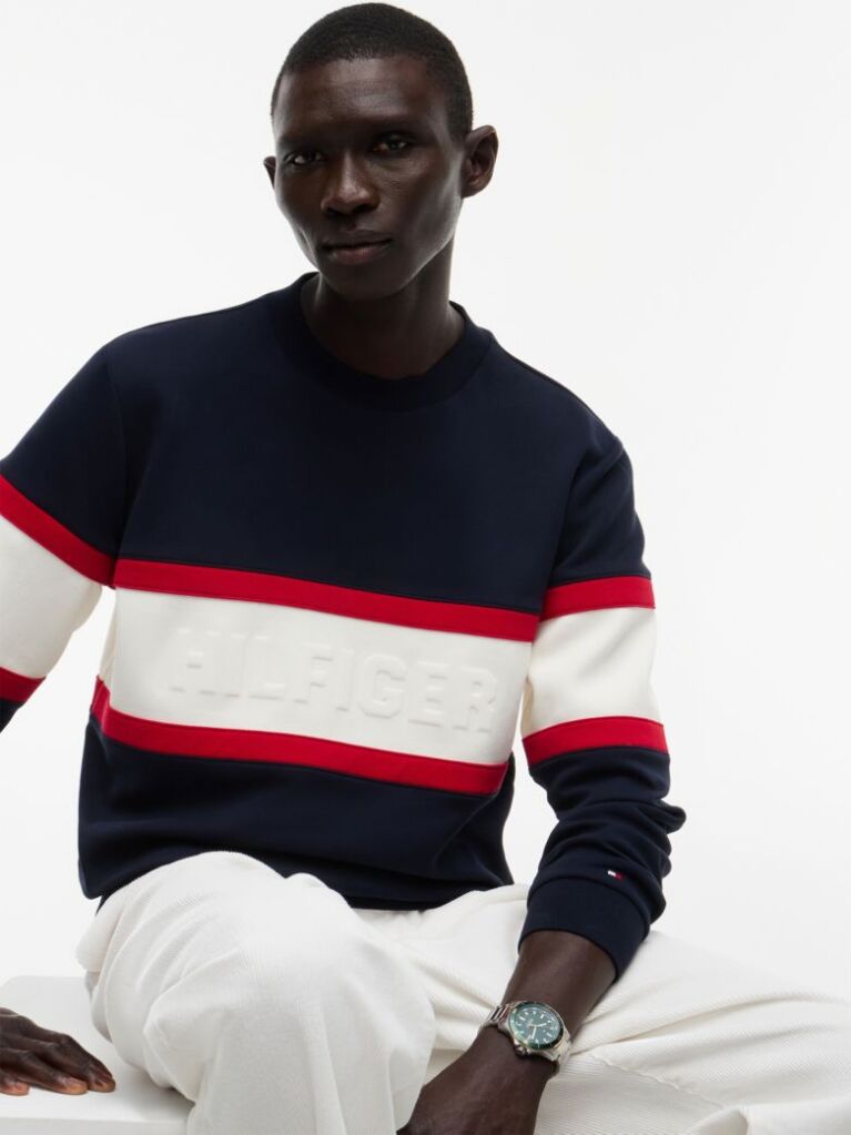 Blue Colour-Blocked Intecho Knit Sweatshirt  Men