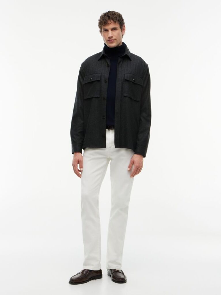 Γκρι New York Φανελένιο Overshirt Σε Κανονική Γραμμή  Άνδρες
