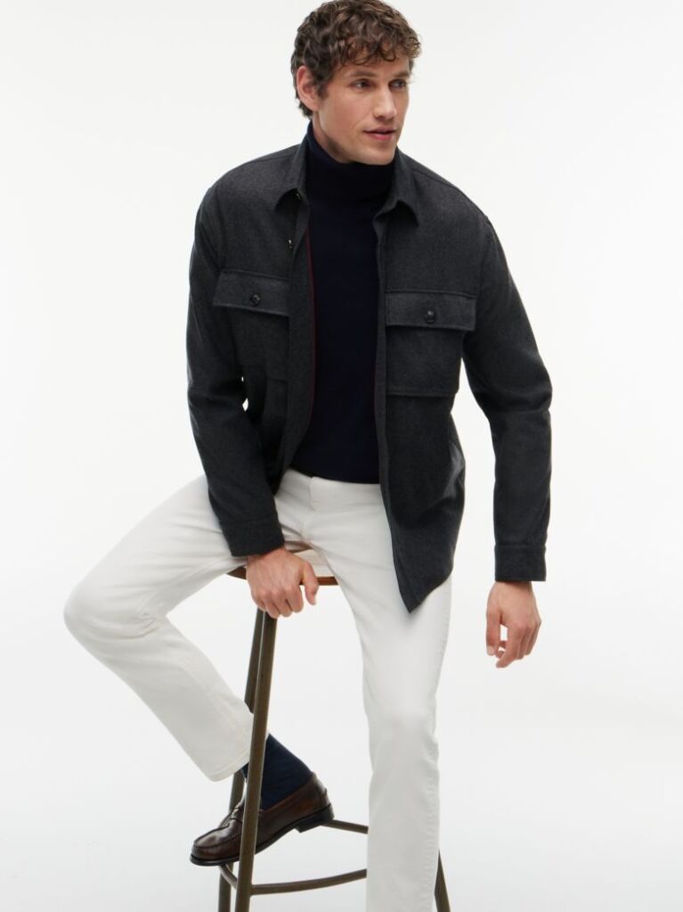 Γκρι New York Φανελένιο Overshirt Σε Κανονική Γραμμή  Άνδρες