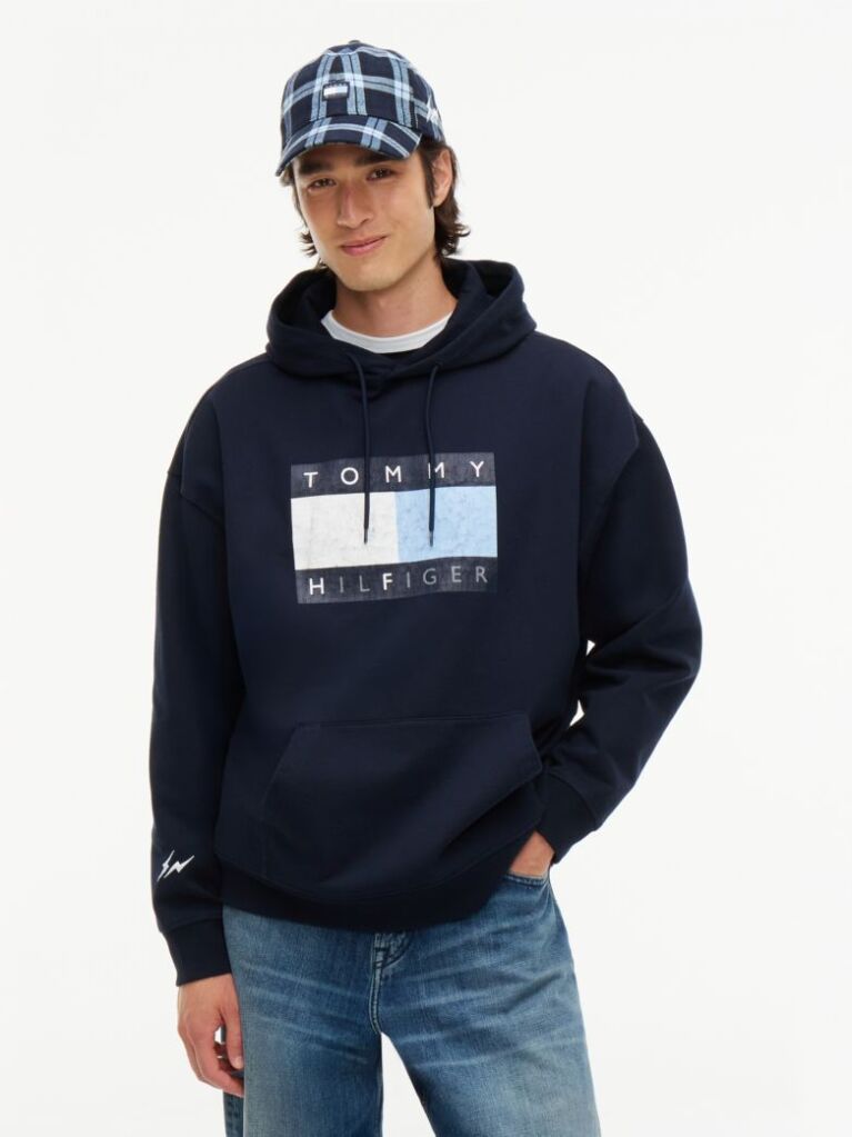 Μπλε Άνετο Fleece Hoody Με Λογότυπο  Άνδρες