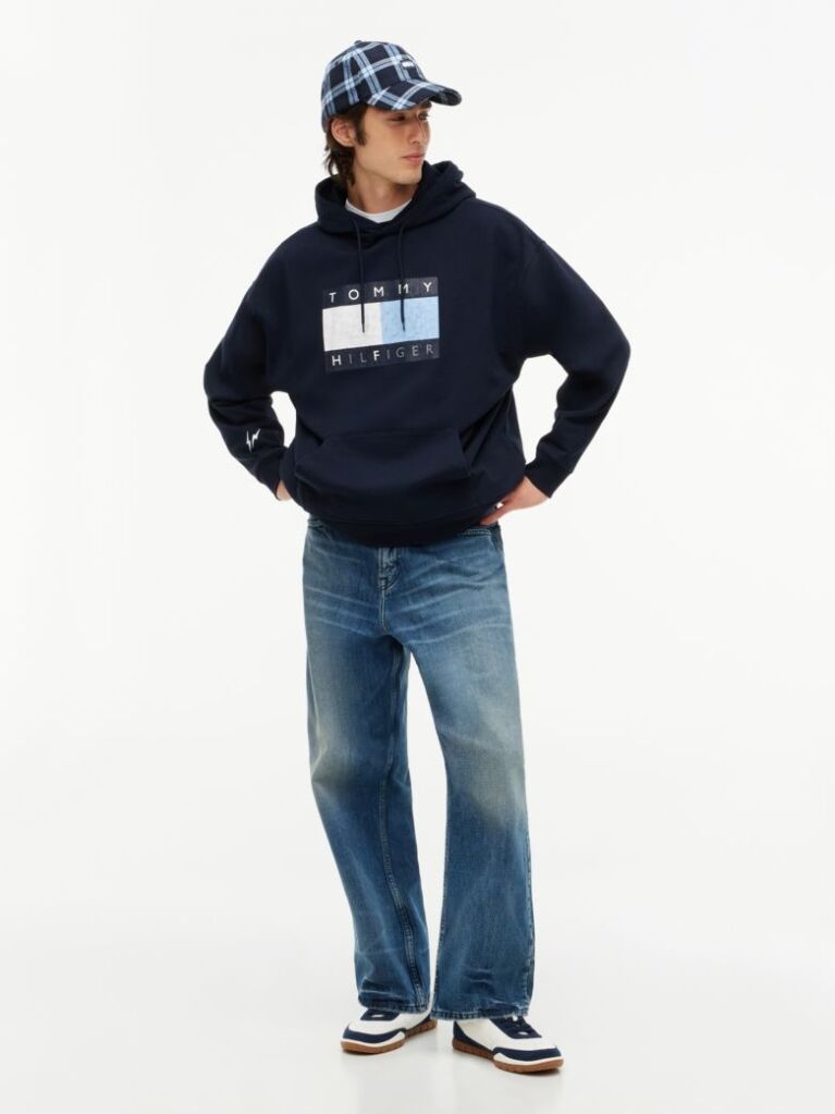 Μπλε Άνετο Fleece Hoody Με Λογότυπο  Άνδρες