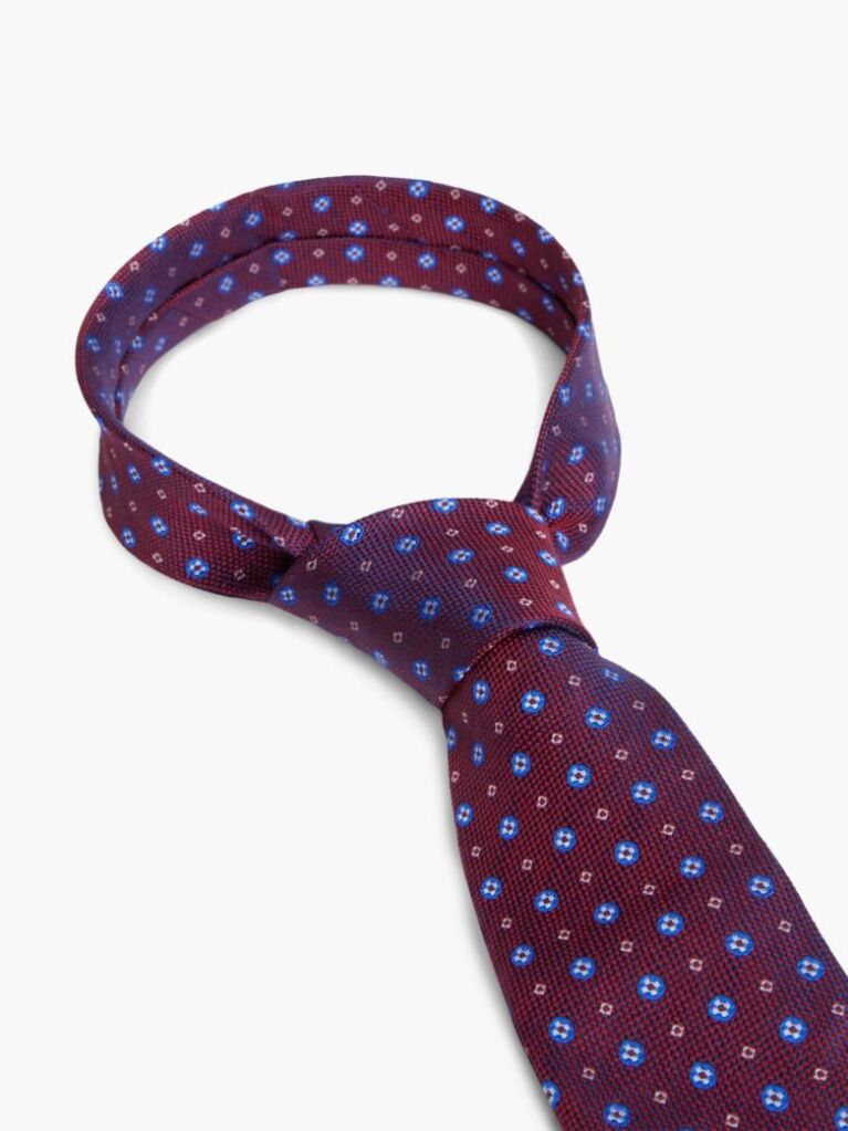 Red New York Label Geometric Silk Tie  Men