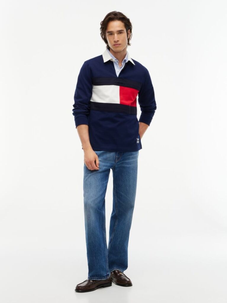 Blue Colour-Blocked Flag Rugby Sweatshirt  Men