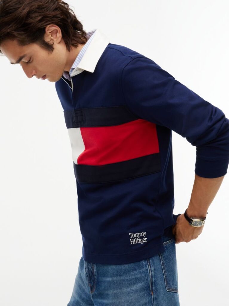 Blue Colour-Blocked Flag Rugby Sweatshirt  Men
