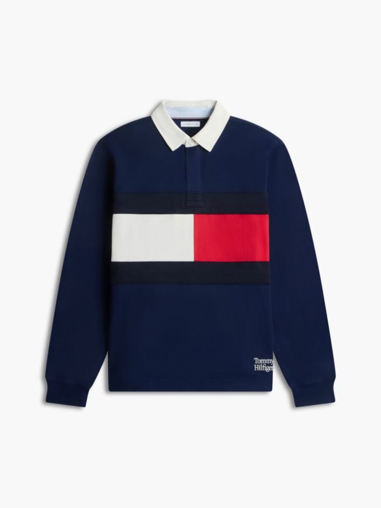 Blue Colour-Blocked Flag Rugby Sweatshirt  Men