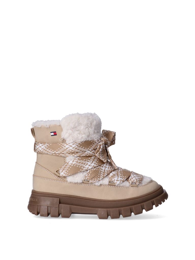 Beige Tartan Lace Up Boots  Girls