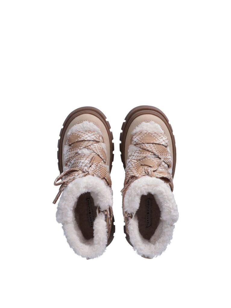 Beige Tartan Lace Up Boots  Girls