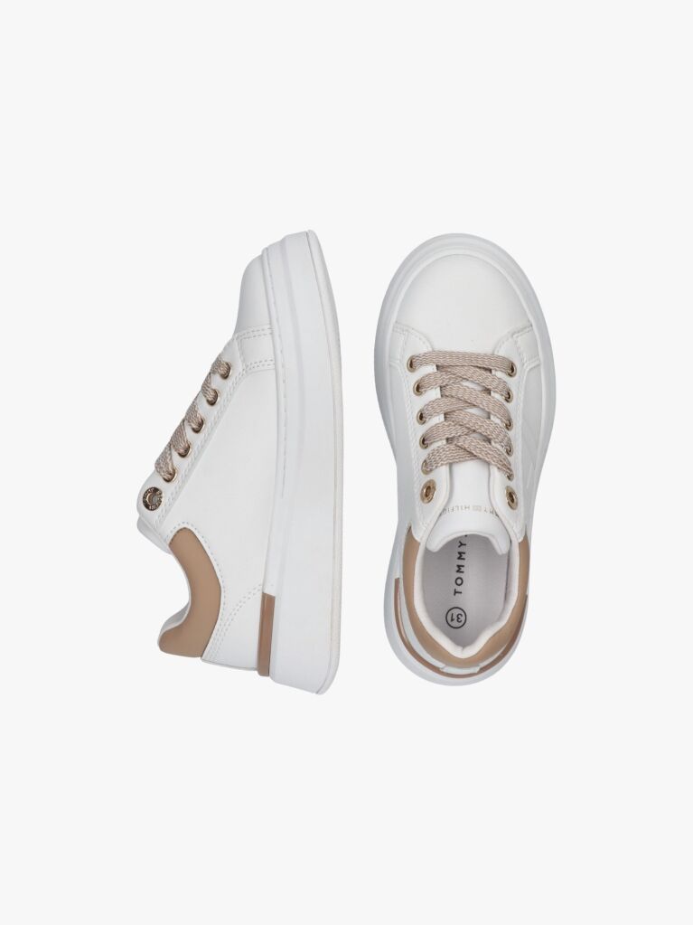 White Low Cut Lace Up Sneakers  Girls