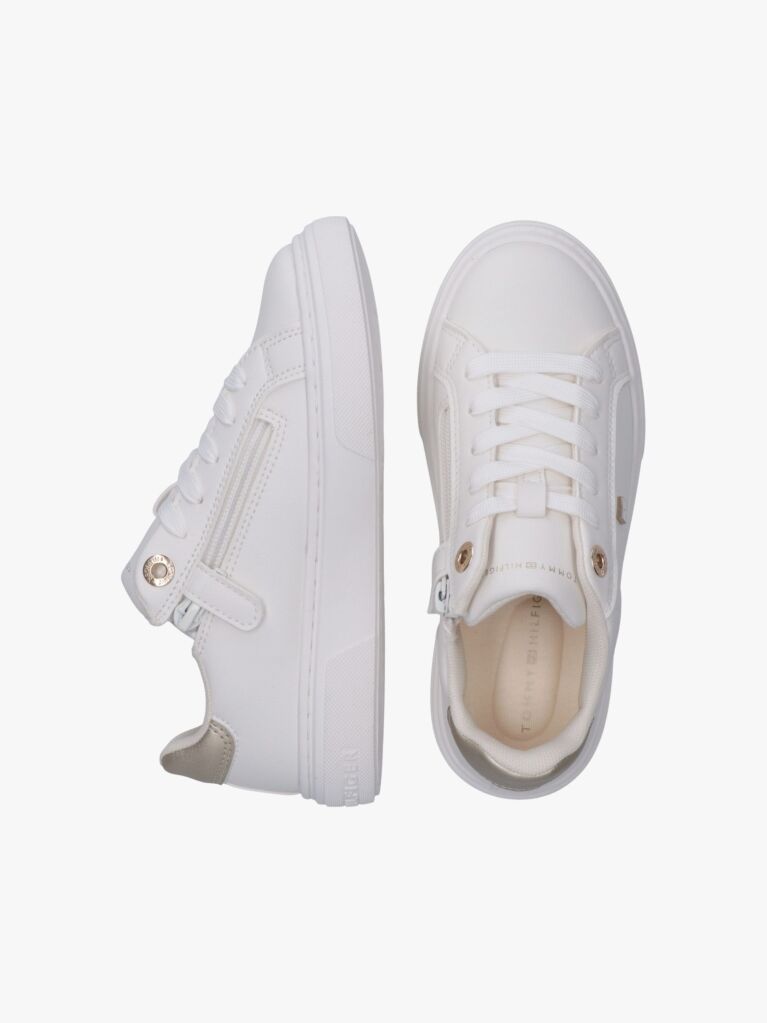 White Metallic Trim Lace-Up Sneakers  Girls