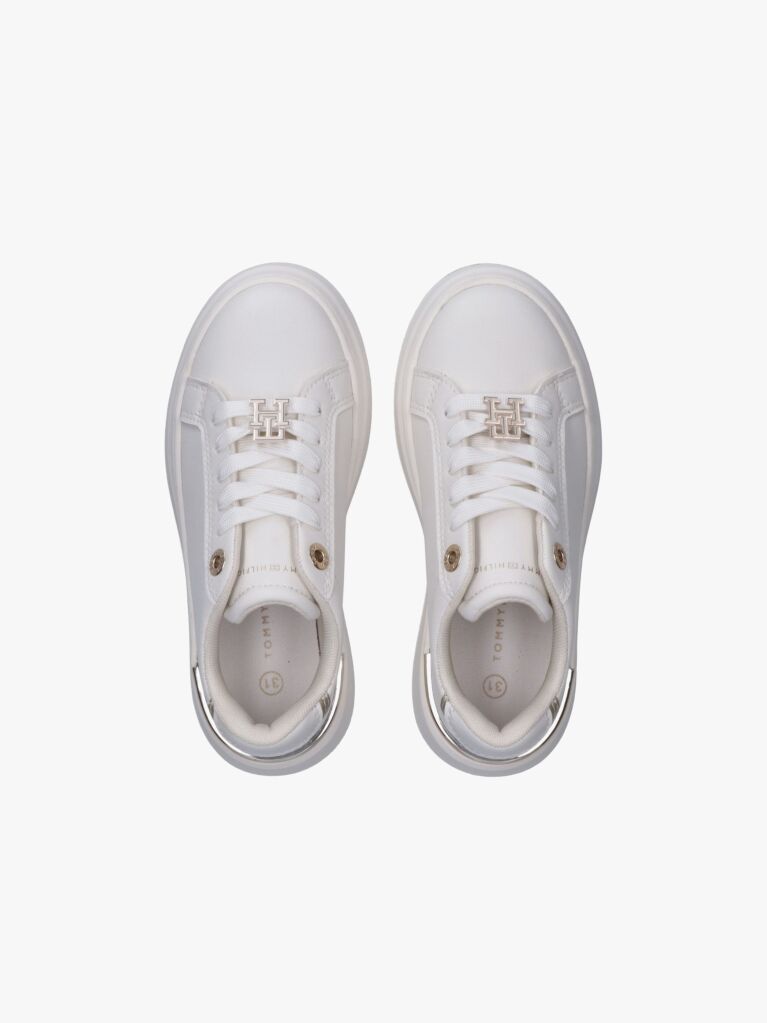 White TH Monogram Metallic Trim Sneakers  Girls
