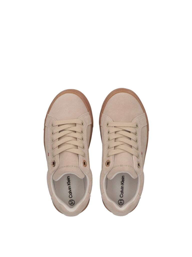 Beige Suede Lace Up Sneakers  Girls
