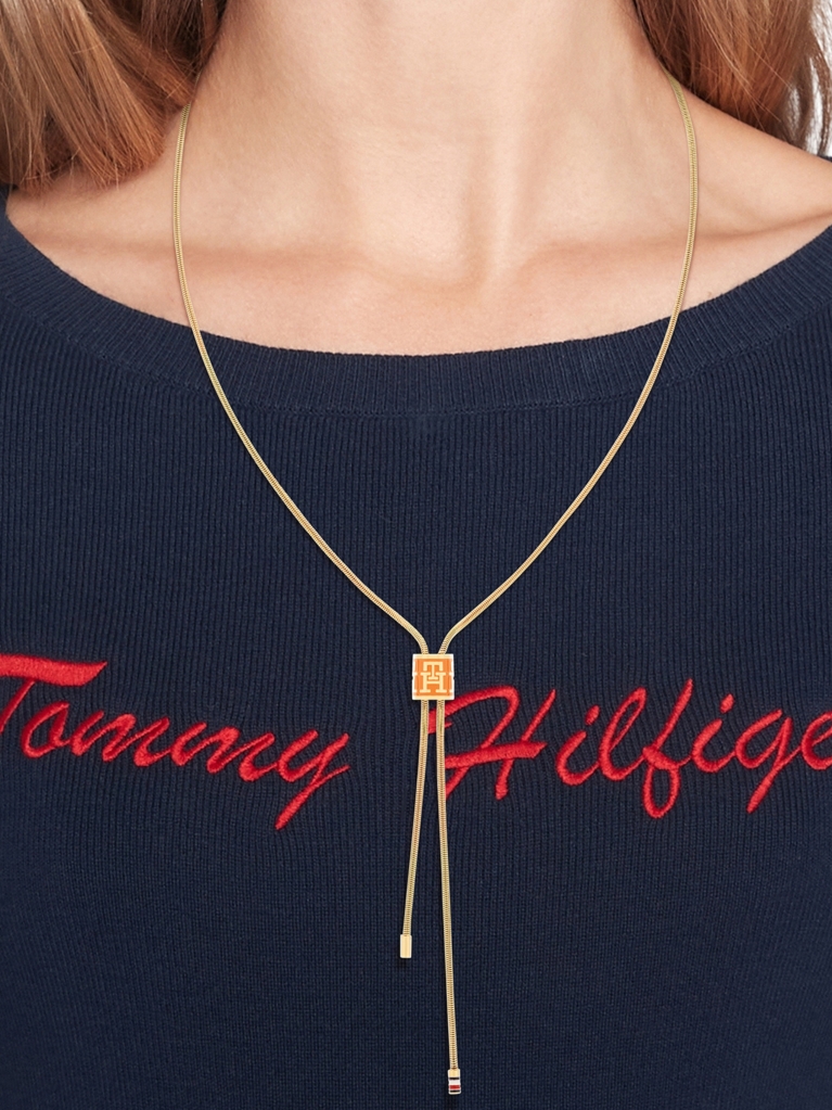 Multi Enamel TH Monogram Gold-Plated Barrel Necklace  Women