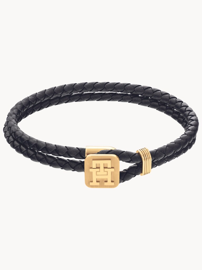 Black TH Monogram Leather Bracelet  Men