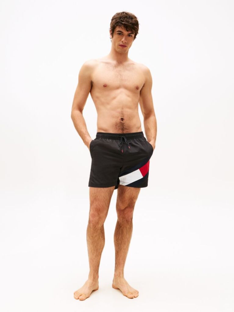 Black Tommy Flag Swim Shorts  Men