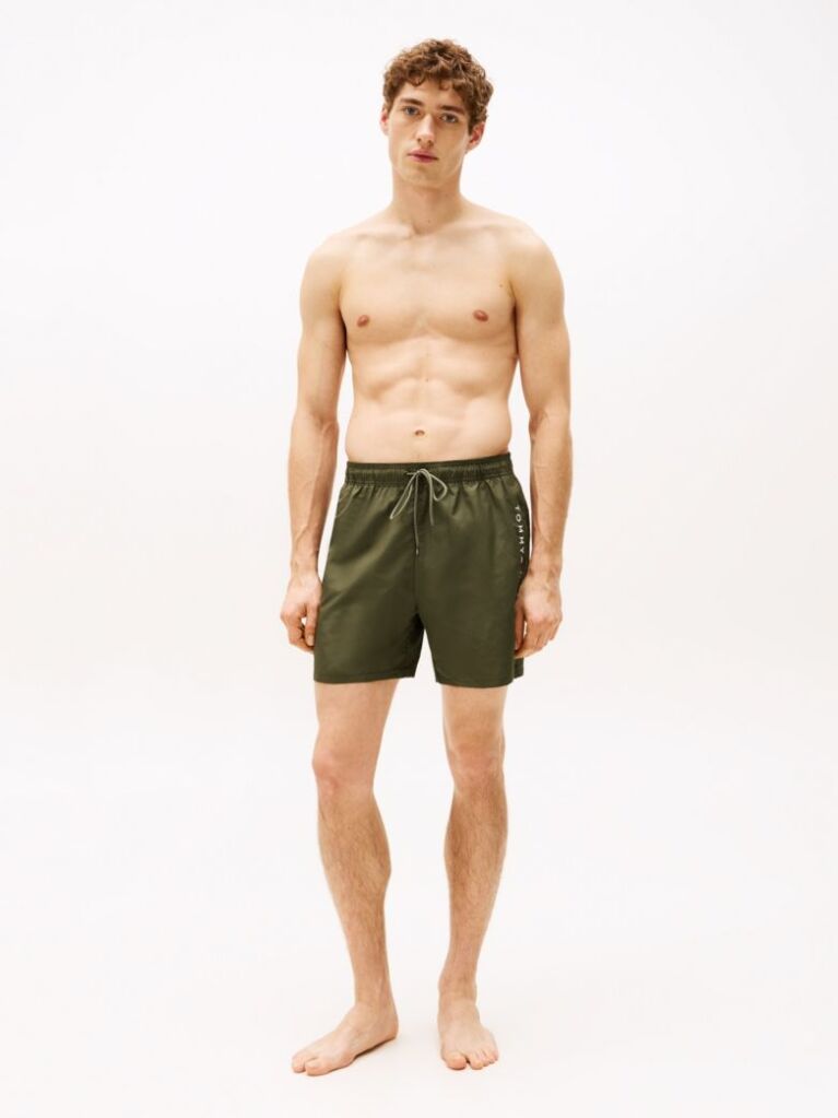 Green Original Logo Mid Length Swim Shorts  Men