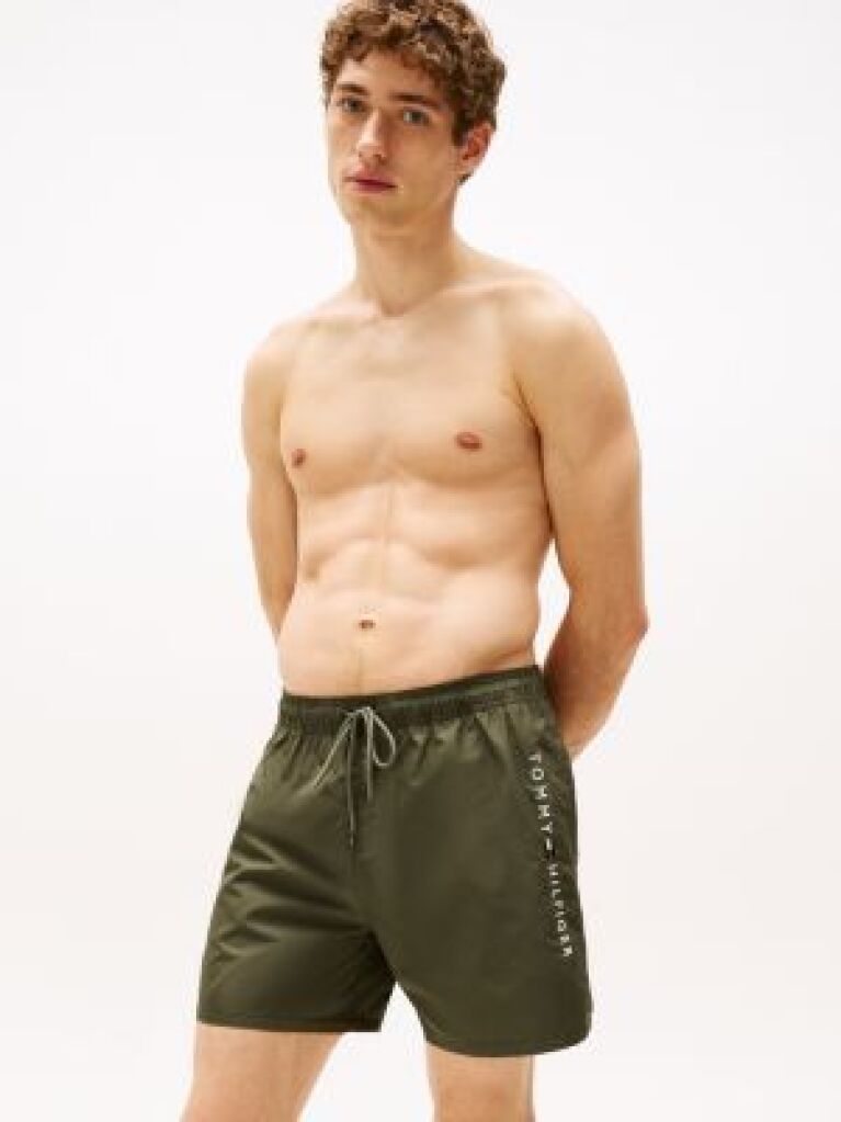Green Original Logo Mid Length Swim Shorts  Men