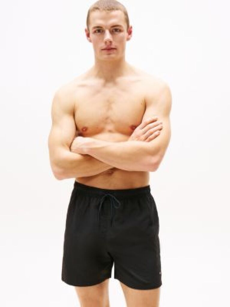 Black Essential Mid Length Swim Shorts  Men