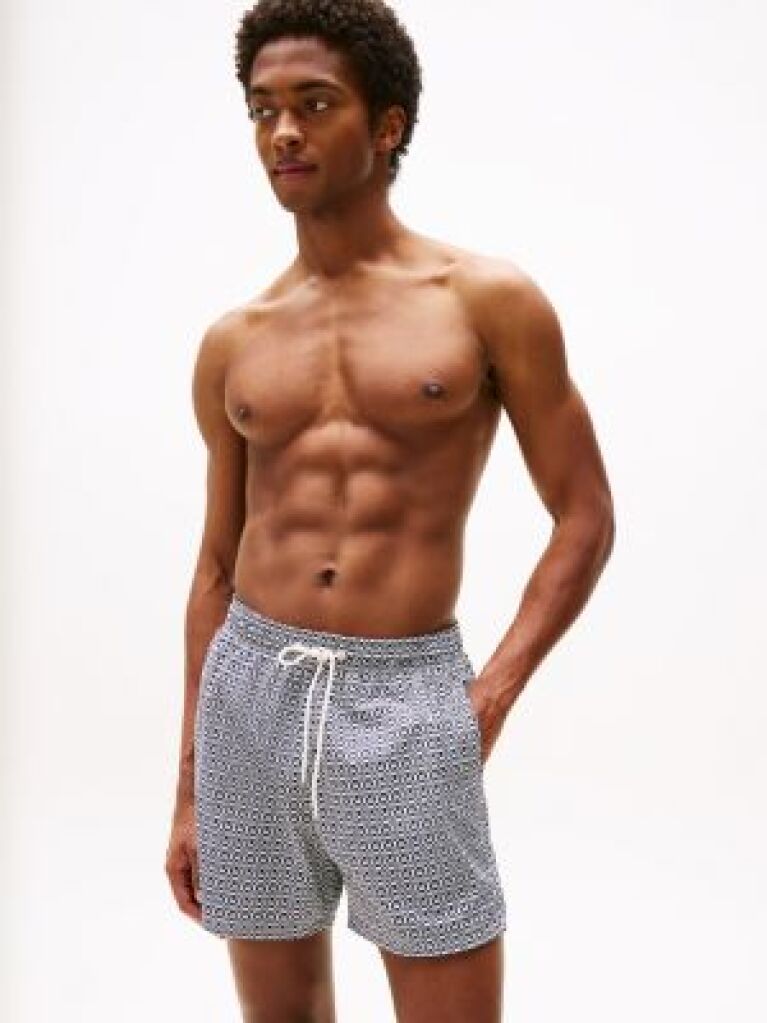 Multi Print Mid Length Swim Trunks  Men