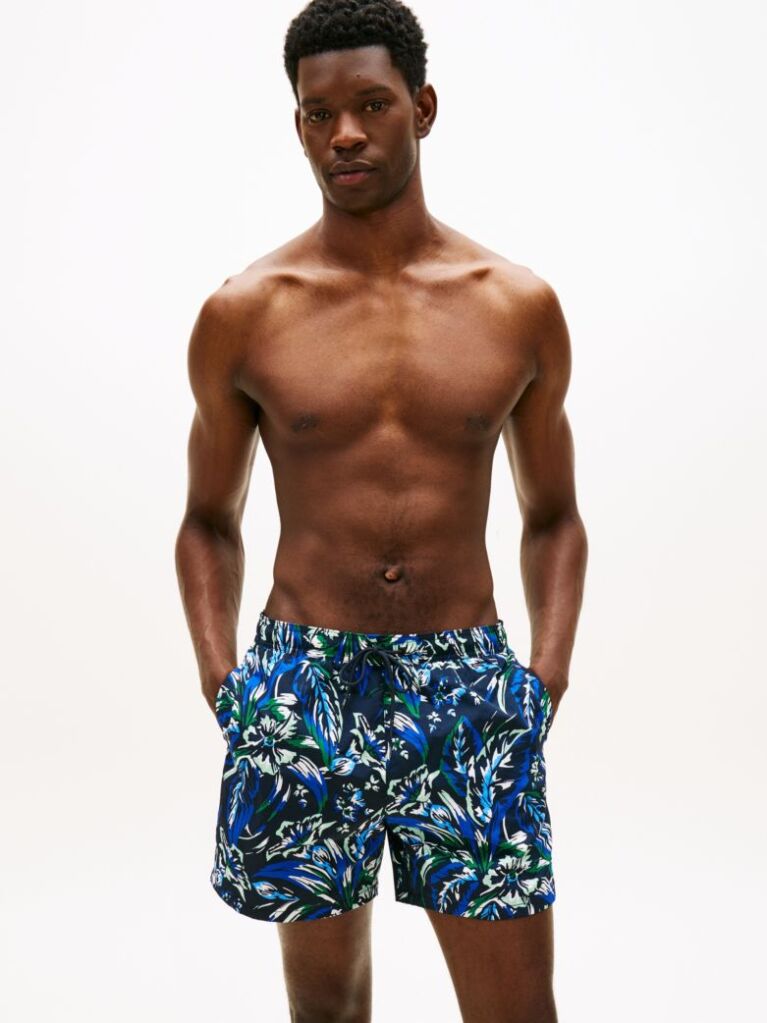 Multi Print Mid Length Swim Trunks  Men