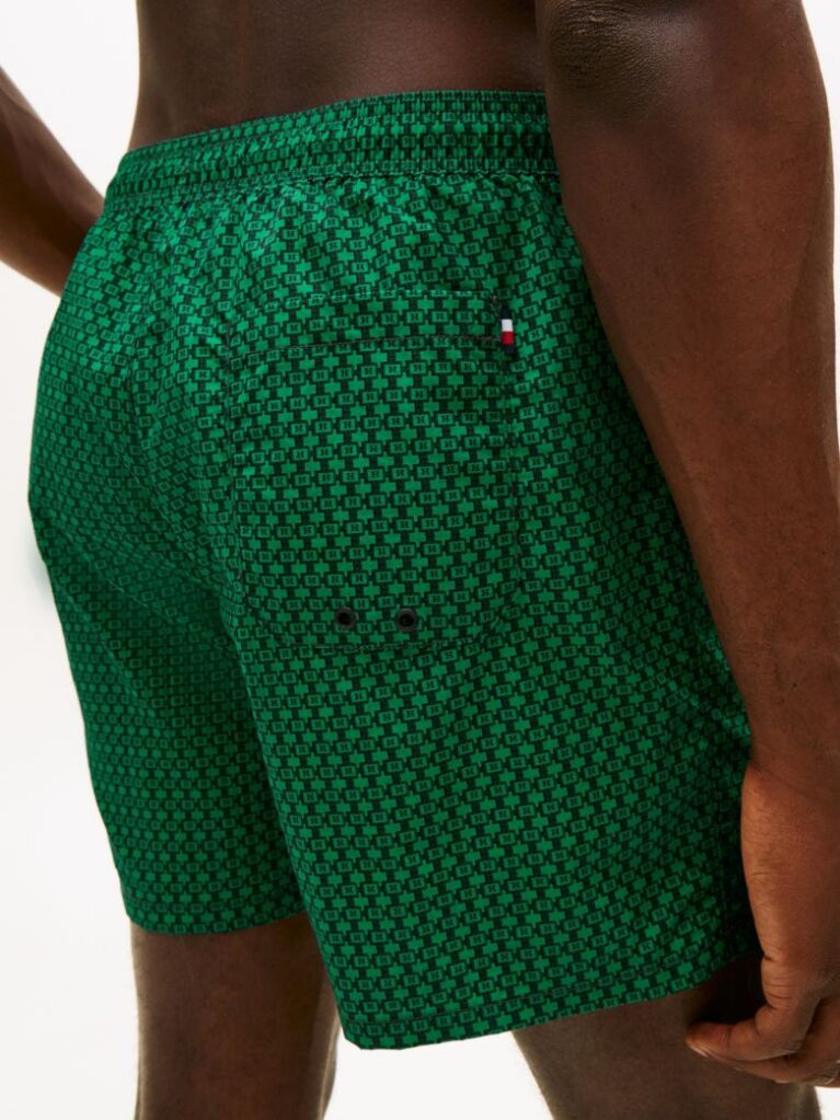 Green Print Mid Length Swim Trunks  Men