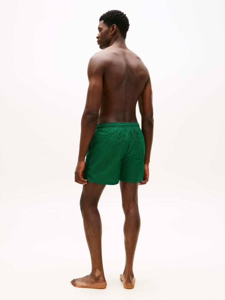Green Print Mid Length Swim Trunks  Men