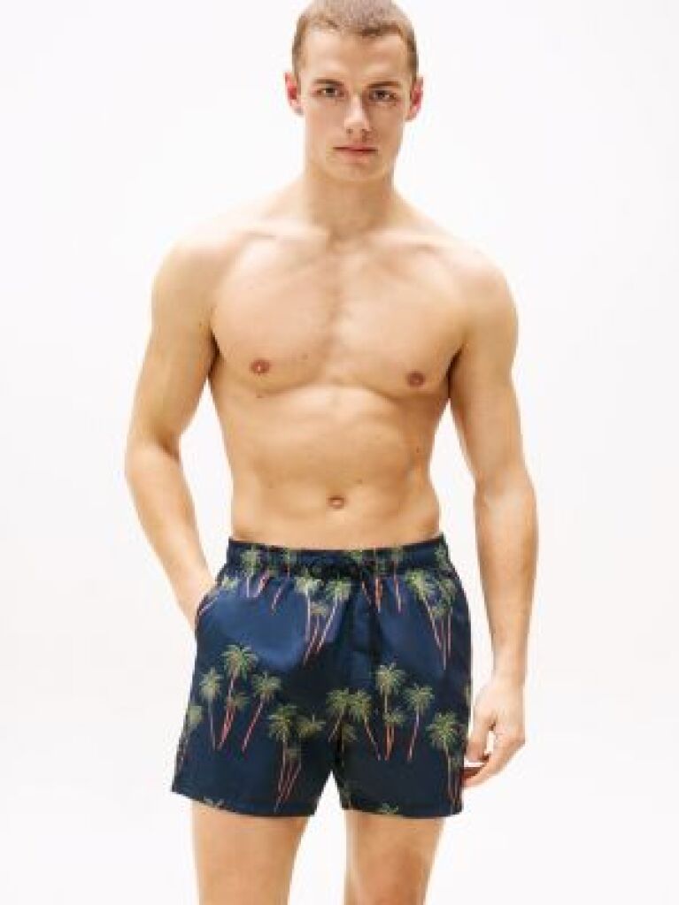 Multi Print Mid Length Swim Trunks  Men