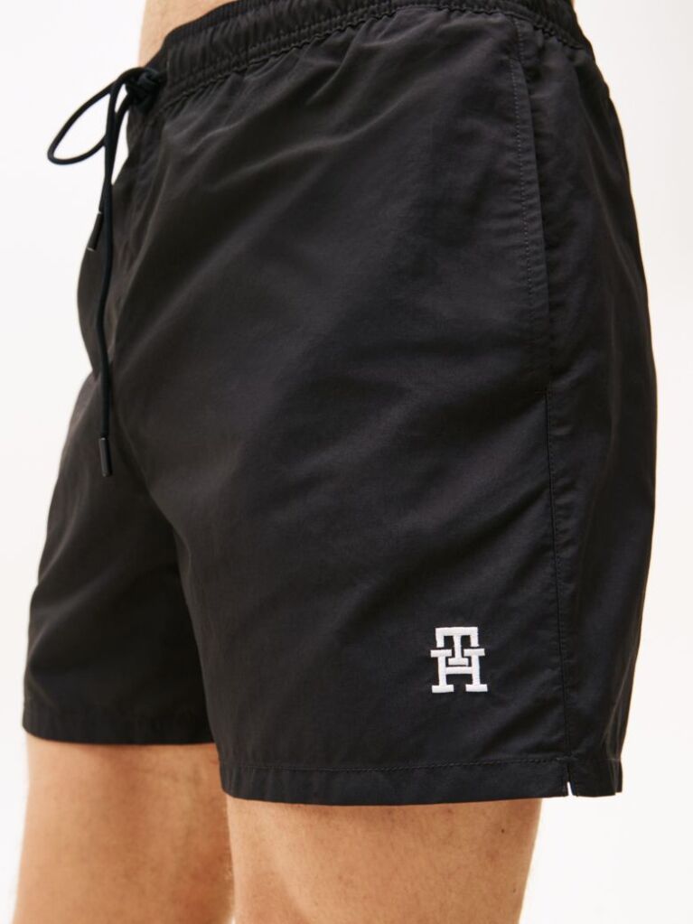 Black TH Monogram Mid Length Swim Trunks  Men
