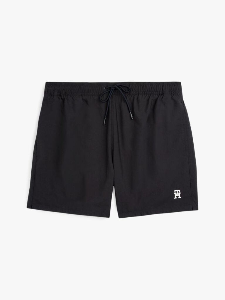 Black TH Monogram Mid Length Swim Trunks  Men