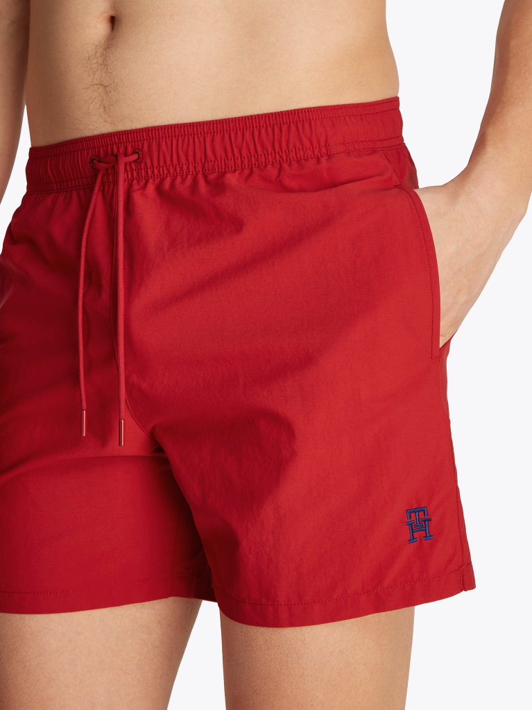 Red TH Monogram Mid Length Swim Trunks  Men
