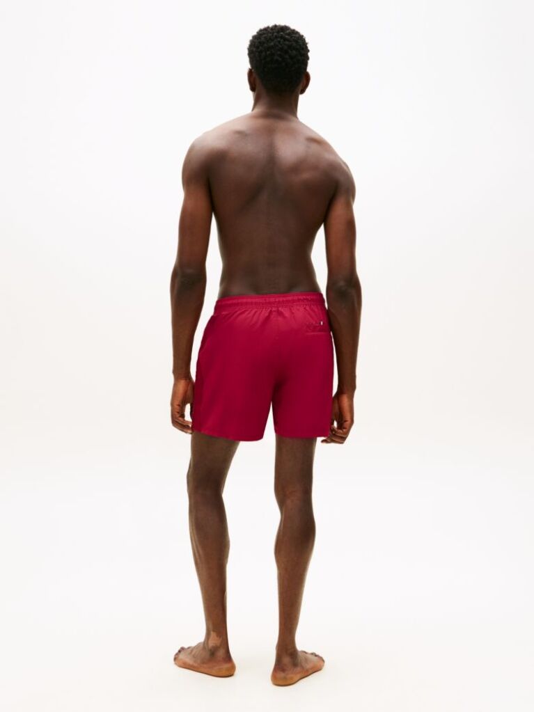 Red Tonal Logo Mid Length Swim Shorts  Men