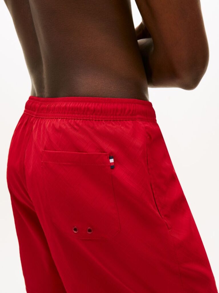 Red Essential Flag Jacquard Mid Length Swim Shorts  Men