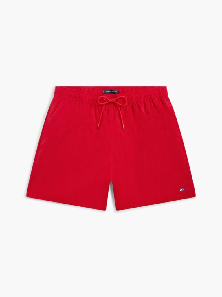 Red Essential Flag Jacquard Mid Length Swim Shorts  Men