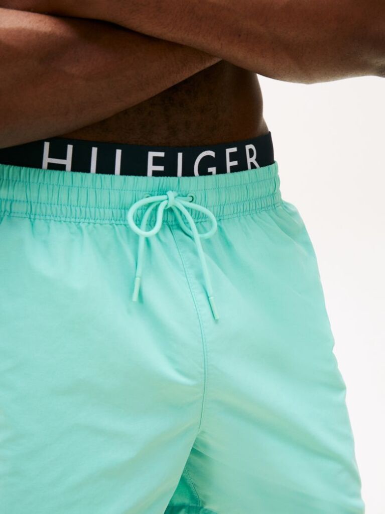 Blue Double Waistband Mid Length Swim Shorts  Men