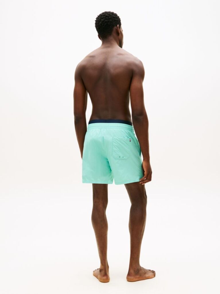 Blue Double Waistband Mid Length Swim Shorts  Men