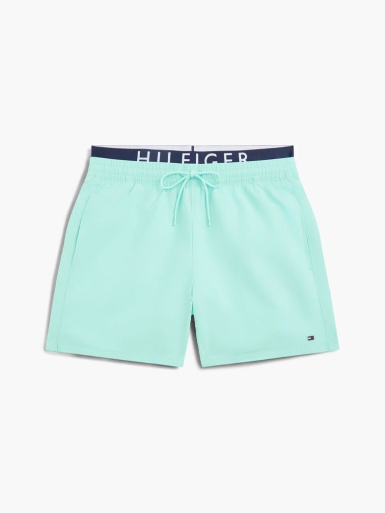 Blue Double Waistband Mid Length Swim Shorts  Men