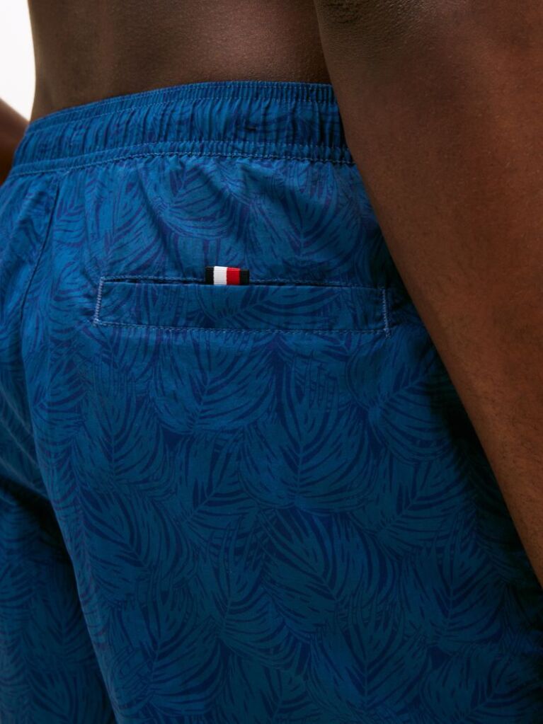 Blue Original Print Mid Length Swim Shorts  Men