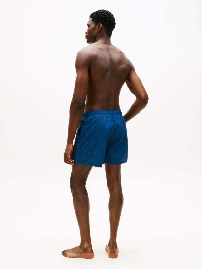 Blue Original Print Mid Length Swim Shorts  Men