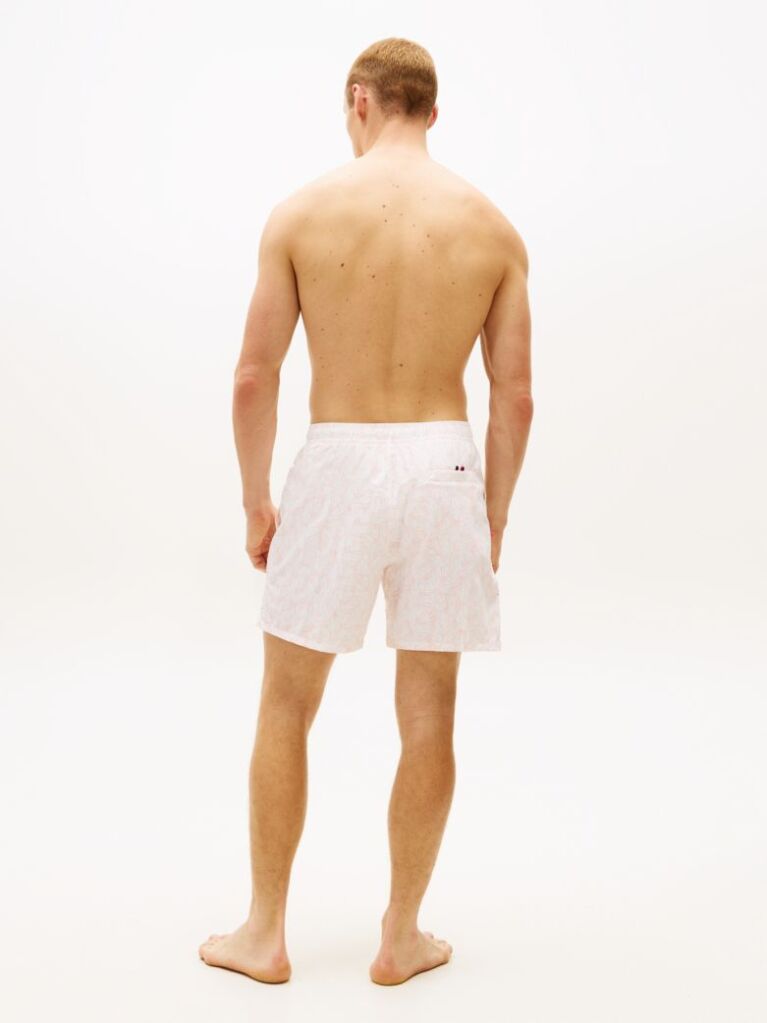 Beige Original Print Mid Length Swim Shorts  Men