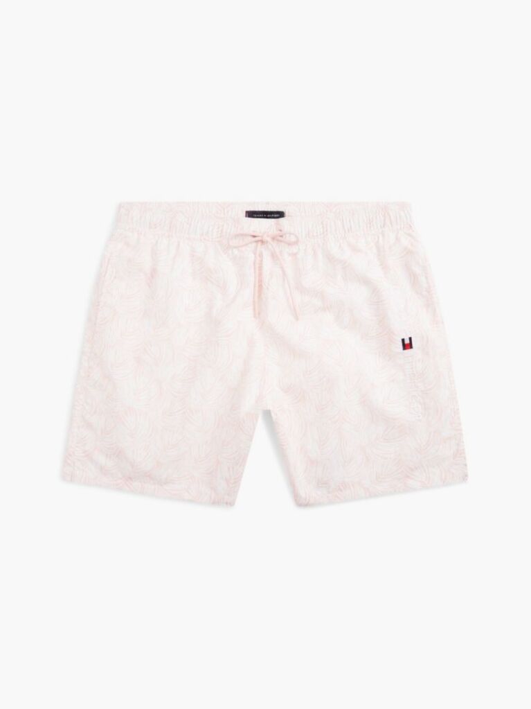Beige Original Print Mid Length Swim Shorts  Men