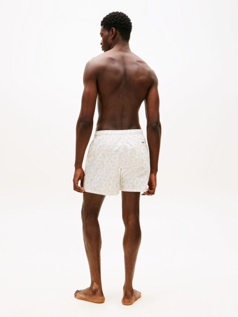 Beige Original Print Mid Length Swim Shorts  Men