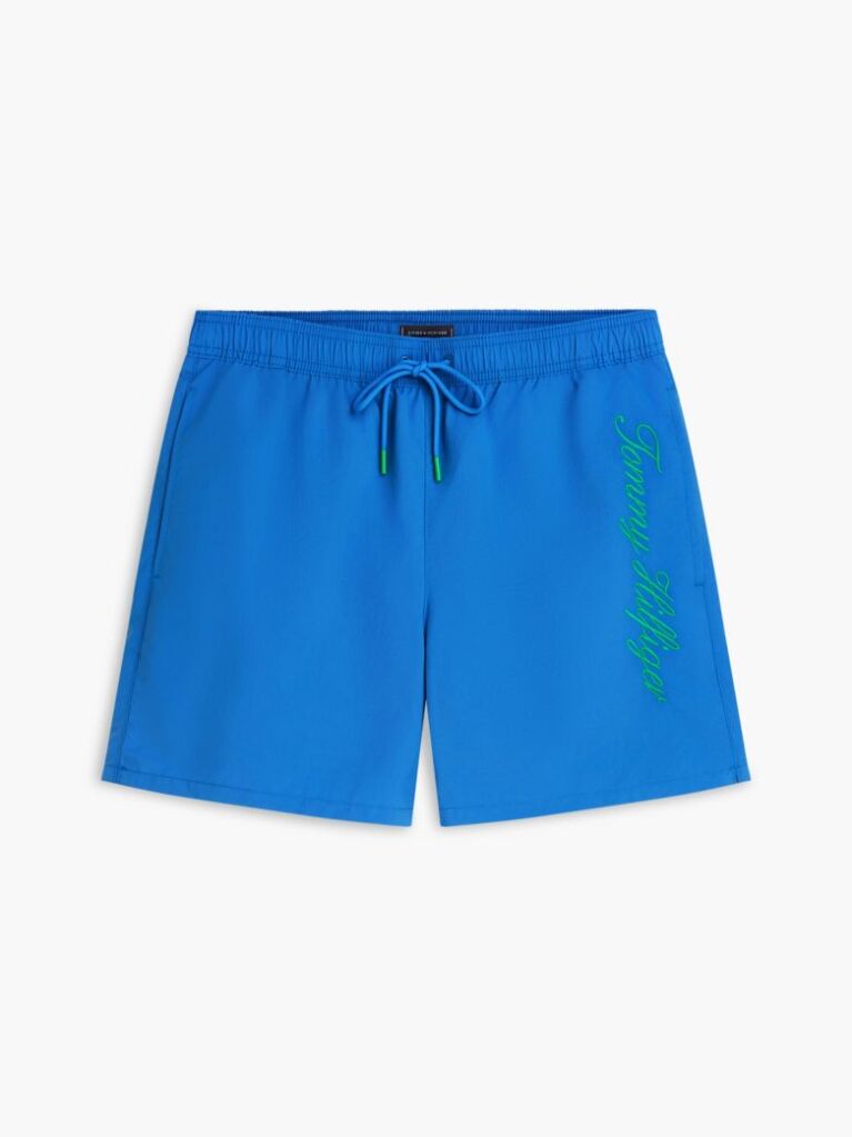 Blue Logo Embroidery Mid Length Swim Shorts  Men