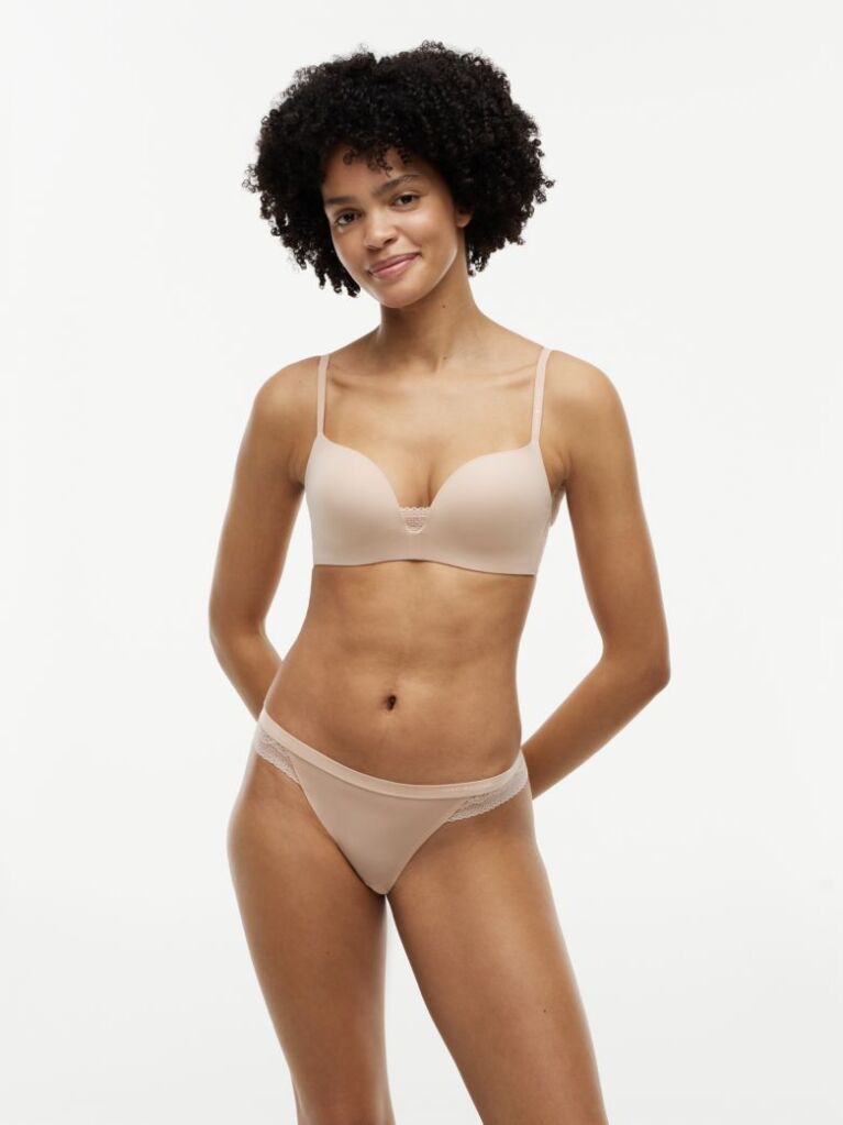 Beige Wireless Padded Push-Up Triangle Bra  Women