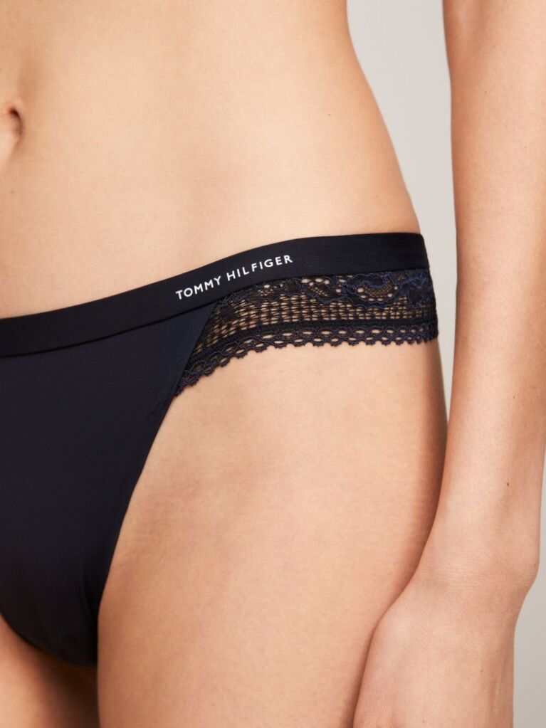 Blue Stretch Nylon Lace Thong  Women