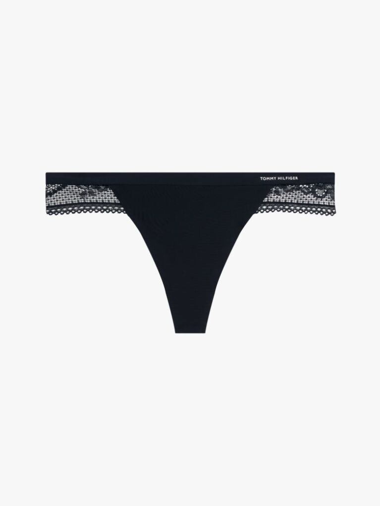 Blue Stretch Nylon Lace Thong  Women