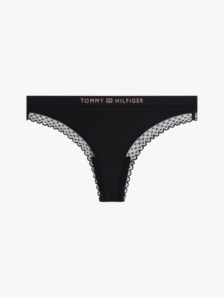 Black Tonal Logo Lace Thong  Women