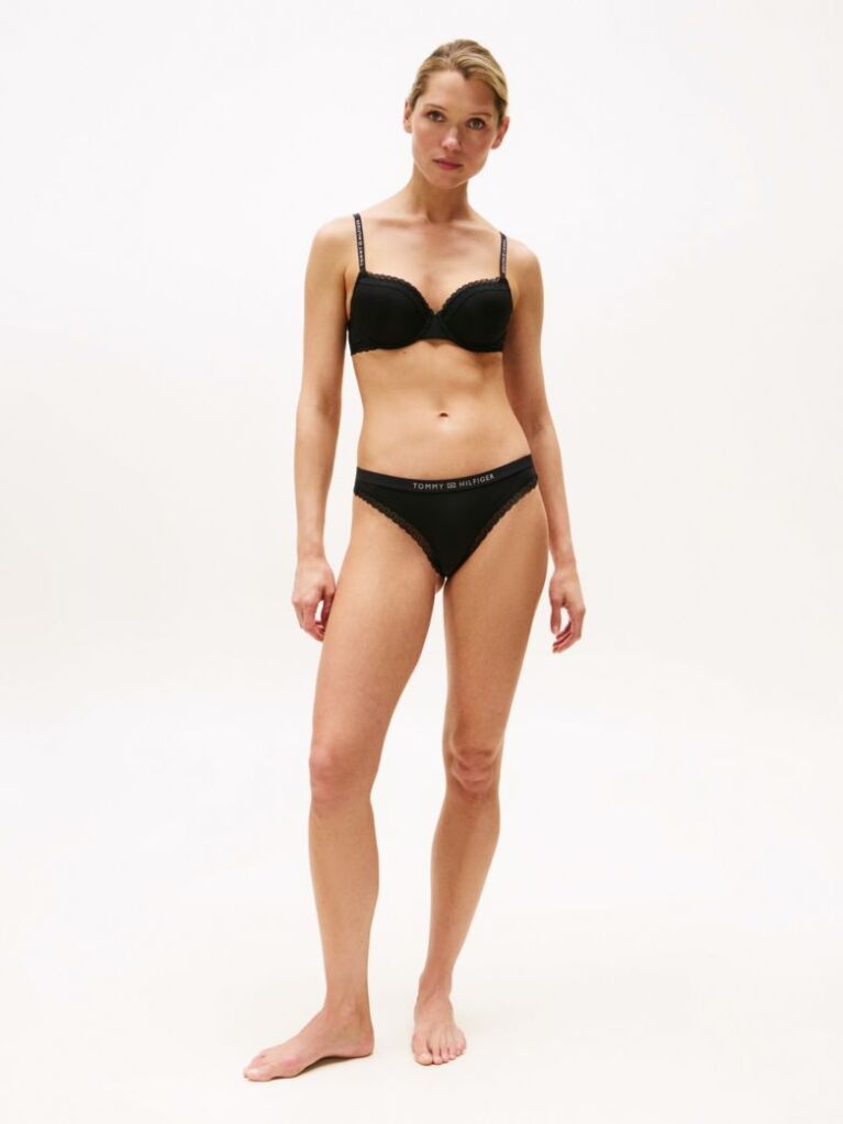 Black Tonal Logo Lace Thong  Women