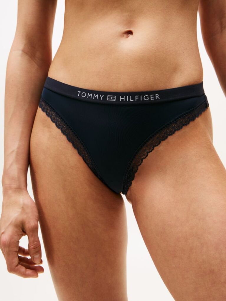 Blue Tonal Logo Lace Thong  Women